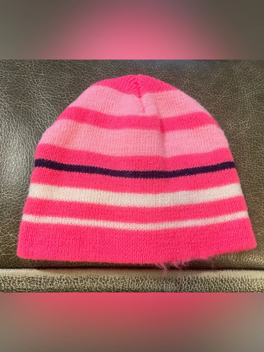 Toddlers Pink Striped Knit Beanie
